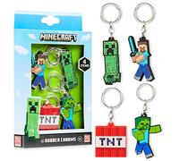 Minecraft Bracelet Kids Keyrings and Silicone Wristband Set - Creeper Key Chain Set of 4, Collectables Gaming Gifts (Multi - Keyring Set)