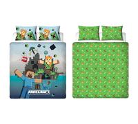 Minecraft Character World Official Movie Double Duvet Cover Set | Reversible Level Design Duvet Cover Set 2 Sided Includes Matching Pillowcases | Double Set