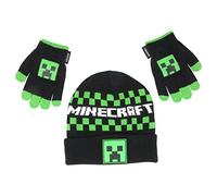 Minecraft Checkered Logo Creeper Kids Beanie Hat Cap and Gloves Set New Black