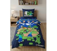 Minecraft Children's Bedding Set - Reversible Duvet Cover 140 x 200 cm + Pillowcase 65 x 65 cm - 100% Soft Cotton - Steve, Alex, Creeper & Zombie Design