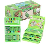 Minecraft Children's Colouring Case - 52 Piece Colouring Set with Colouring Pencils, Felt Tip Pens, Paint Box & Wax Crayons - Creative Set in Minecraft Design - Gift for Boys & Girls from 3 Years