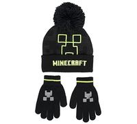 Minecraft - Children's Hat & Gloves Set - Black Woolly Hat & Gloves Warm Beanie Hat for Boys - One Size Fits 6-12 Years Gift for Boys - Official Merchandise