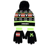 Minecraft - Children's Hat & Gloves Set - Black Woolly Hat & Gloves Warm Beanie Hat One Size Fits 6-12 Years - Gift for Boys -Official Merchandise