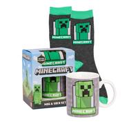 Minecraft Childrens/kids Creeper Mug And Sock Set Green/grey (One Size)