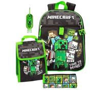 Minecraft Time To Mine Kids Backpack Set - 42cm Officially Licensed Backpack with Lunch Bag & Pencil Case (Creeper, Skeleton, Steve, Zombie)