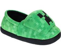 Minecraft Childrens Slippers, Creeper Novelty Slippers, Slippers for Small Kids/Big Kids, Green, 1-2 Big Kid
