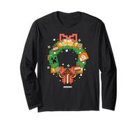 Minecraft Christmas Pixel Art Wreath Alex and Creeper Long Sleeve T-Shirt