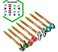 Minecraft Clicker Pen Silicone Topper Novelty - Fine Tip - Packs of 8