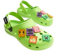 Minecraft Clogs Clogs Boys Shoe Charms Garden Shoes Slip On Ankle Strap Indoor Outdoor Beach Holiday Essentials (Green with Charms, 13/1 UK)