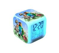 Minecraft Colourful Changing Alarm Clock #20 - Silent LED Time, Date & Temperature Display, Night Light