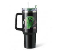 Minecraft Creeper 1200ml Insulated Stainless Steel Tumbler with Handle & Straw, Double-Walled Vacuum Travel Mug for Cold & Hot Drinks, Black