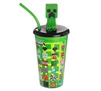 Minecraft Creeper 3D Figure Lid Cup with Straw 600ml - Official Kids Drinking Cup BPA-Free, Screw-Top Lid, Green Creeper Design | Officially Licensed Merchandise