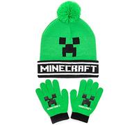 Minecraft Creeper Beanie Hat and Gloves Set Boys - Knitted Bobble Hat Green | Vanilla Underground, Pom Pom, Turn Up Cuff, Christmas, Birthday Gifts for Boys, Stocking Filler, Winter Accessories