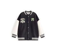 Minecraft Creeper Bomber Jacket in Black & White | Boys Varsity Jacket Adventure Club Graphics | Long Sleeve Casual Wear Outerwear Merch - 7-8 Years