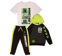 Minecraft Creeper Boys 3 Piece Outfits Fashion Hoodie Short Sleeve Top and Jogger Sweatpants Set, Grey/White/Black, 4