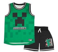 Minecraft Creeper Boys Basketball Sleeveless Shirt & Shorts 2-Piece Outfit Set for Children, Green/black, 12