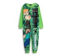 Minecraft Creeper Boys Green Zip-Up Onesie | Long Sleeve Microfleece Sleepwear with Steve & Enderman Print | Kids Gamer Nightwear | Ideal for Bedtime & Lounging Merch - 5-6 Years