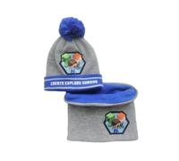 Minecraft Creeper Children's Winter Set Hat with Bobble & Loop Scarf Boys Girls 52 54, blue, 1 Month