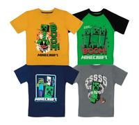 Minecraft Creeper, Ender Dragon, Skeleton, Zombie 4 Pack Boys Short Sleeve T-Shirts, Green, Yellow, Black, Grey, 14-16