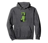 Minecraft Creeper Graffiti Sit Pullover Hoodie, Adult Unisex, Dark Heather Grey, XX-Large