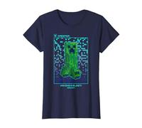 Minecraft Creeper Having A Blast! Pixelated Poster T-Shirt, Women, Navy Blue, Large