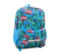 Minecraft Creeper Kids Backpack | Blue Zip-Up Carrying Bag for School | Unisex Design for Back to School | Durable and Spacious Merch