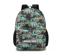 Minecraft Creeper Kids Green Backpack | Zip-up Patterned Rucksack for Back to School & Carrying Books | Unisex Gaming School Bag Merch