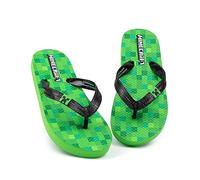 Minecraft Creeper Kids Sandals | Green Flip Flop Sliders For Boys & Girls | Block Pixel Game Villain Summer Shoes | Fun Slip-on Beach Footwear Merchandise Gift for Children and Teens