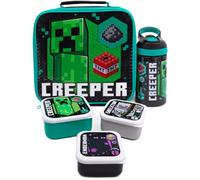 Minecraft Creeper Lunch Bag And Bottle (Pack Of 5) Black/green/white (One Size)