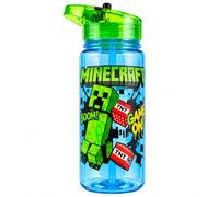 Minecraft Creeper Plastic Water Bottle 560ml Flip Straw Kids Drinks Bottle | Official Gaming Hydration Cup With Leak Resistant Lid For Everyday Use