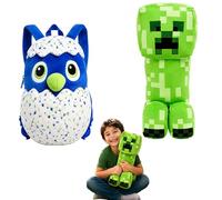 Minecraft Creeper Plush Toy & 3D Character Backpack for Kids, Soft Gaming Plush School Nursery Rucksack with Adjustable Straps, Lightweight Travel Bag for Boys & Girls Age 3+