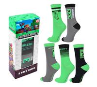 Minecraft Creeper Socks, Stockings, Trainer Socks, Gift Packaging, High Cotton Content, Boys, 3 Pairs, Green, 39-42