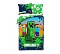 Minecraft Creeper Steve Alex Bedding Set - Reversible Duvet Cover 140 x 200 cm + 1 Pillowcase 70 x 90 cm - 100% Premium Polyester - Green