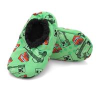 Minecraft Creeper TNT Boys Sherpa Lined Pyjama Slippers with Grippers, Green, Medium/Large