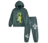 Minecraft Creeper Unisex Kids Dark Green Sweatshirt and Joggers Set | Long Sleeve Crew Neck with 'Boom!' Graphic | Streetwear Loungewear for Playtime Merch - 13-14 Years