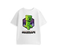 Minecraft Creeper White Short Sleeved T-Shirt | Classic Graphic Tee for Boys Movie Merchandise | Casual Wear & Gaming Events Apparel | Crew Neck Top Merch - 3-4 Years