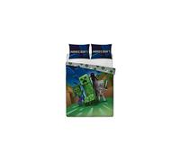 Minecraft Creeps Double Duvet Cover Officially Licensed Reversible Two Sided Creeper Design with Matching Pillowcase, Polycotton, Blue