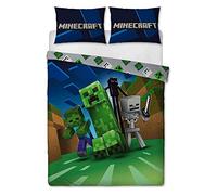 Minecraft Creeps Double Duvet Cover Officially Licensed Reversible Two Sided Creeper Design with Matching Pillowcase, Polycotton, Blue