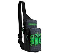 Minecraft Crossbody Bag for Boys Teens Creeper Sling Bag with Compartments Adjustable Strap Chest Bag for Travel Holidays Ideal for Phone Wallets Gamer Gifts (Black/Green)