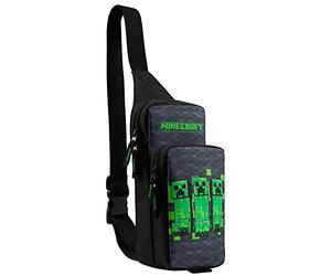 Minecraft Crossbody Bag for Boys Teens Creeper Sling Bag with Compartments Adjustable Strap Chest Bag for Travel Holidays Ideal for Phone Wallets Gamer Gifts (Black/Green)