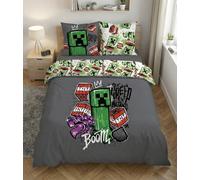 Minecraft Double Duvet Cover 240x220 Metro Art + 2 Pillowcases 63x63 | Official licence | Microfibre Oeko-Tex quick drying | Graffiti Creeper TNT Pixel | Reversible 2 designs | Teen Gamer