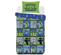 Minecraft Single Duvet Cover Set - Reversible Gamers Blue & Green Bedding - 100% Polyester - Includes Duvet Cover & Pillowcase - Official Minecraft Creeper Design for Kids & Fans