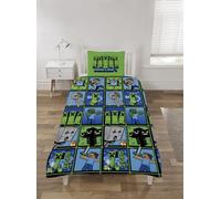 Minecraft Single Duvet Cover Set - Reversible Gamers Blue & Green Bedding - 100% Polyester - Includes Duvet Cover & Pillowcase - Official Minecraft Creeper Design for Kids & Fans