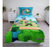 Minecraft Single Size Bedding Set | Duvet Cover 140x200 cm + Large Pillowcase 70x90 cm, 100% Cotton | Soft & Breathable Bed Linen for Kids | Reversible Minecraft Duvet Cover with Zipper Closure