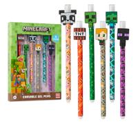 Minecraft Erasable Gel Pens Set, Coloured Pens with Erasers Pack of 6, School Supplie