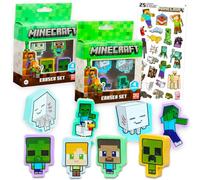 Minecraft Erasers for Kids - Bundle with 8 Erasers Featuring Creeper, Zombie, Steve, Alex, More Plus Stickers | Minecraft School Supplies Bulk for Kids