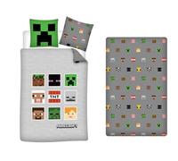 Minecraft Faces 3-Piece Bedding Set, Duvet Cover 140 x 200 cm + Pillowcase 63 x 63 cm + Fitted Sheet 90 x 190 cm