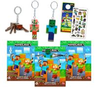 Minecraft Figural Keychains Blind Bags - Bundle with 3 Mini Figure Keychains for Kids, Adults Plus Stickers | Minecraft Backpack Accessories