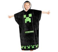 Minecraft Fleece Hoodie Blanket for Kids and Teenagers One Size Kids Fleece Poncho with Sherpa-Lined Hood Gifts for Gamers (Black)