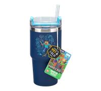 Paladone Gamer Cup - Minecraft Insulated Tumbler 600ml Blue with Straw - Officially Licensed
